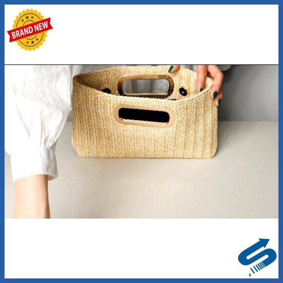 Straw Woven Top Handle Clutch Elegant Summer Chic Detachable Chain Strap